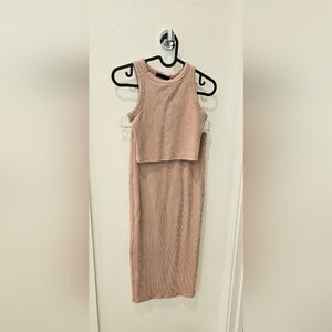 Sleeveless Ribbed Knit Dress Set in Dusty Pink